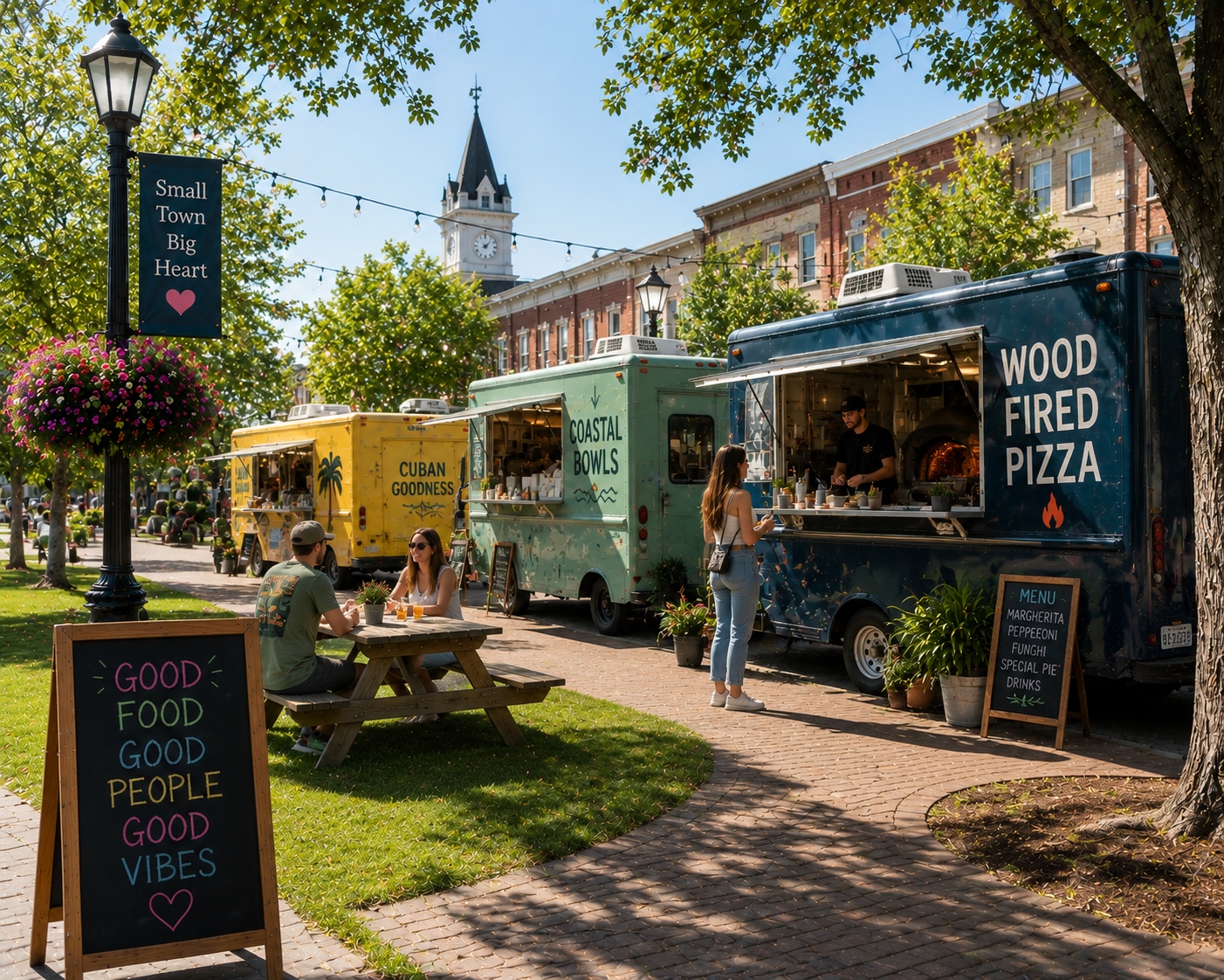 Food trucks serving a local community