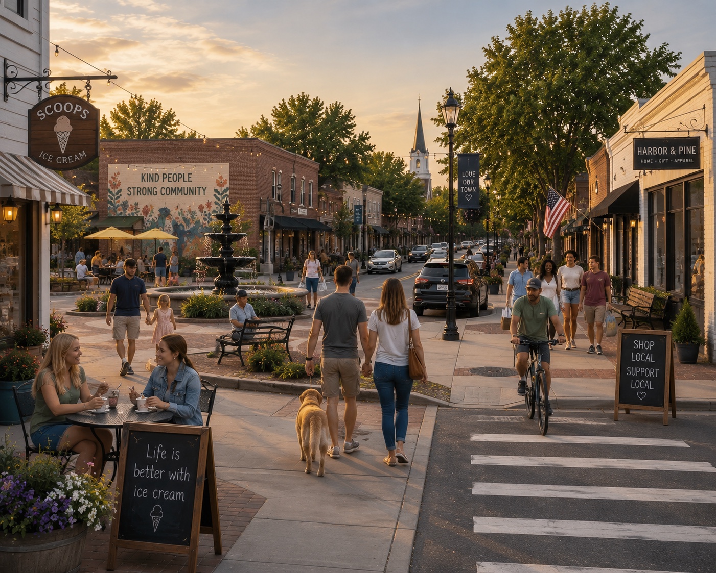 Neighbors enjoying a lively downtown community