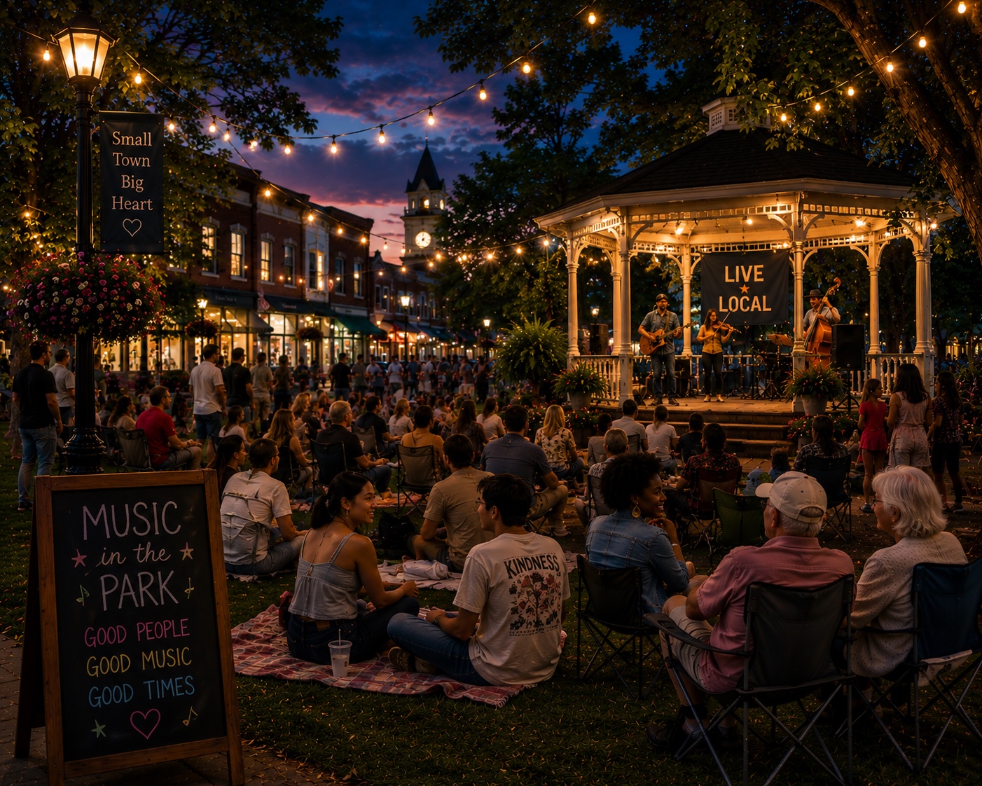 A community gathering with music and local activities